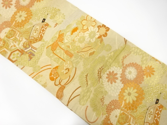 JAPANESE KIMONO / ANTIQUE FUKURO OBI / WOVEN FLOWER & PNE